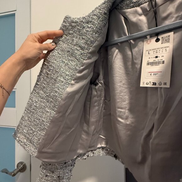 Zara ZW Collection Sequin Jacket Silver L NEW SS24 2885/152 - Picture 9 of 12